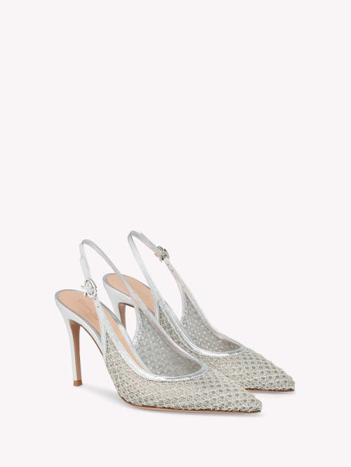 Gianvito Rossi Itaca 95 Metallic Leather-trimmed Embellished Mesh Slingback Pumps In Silver