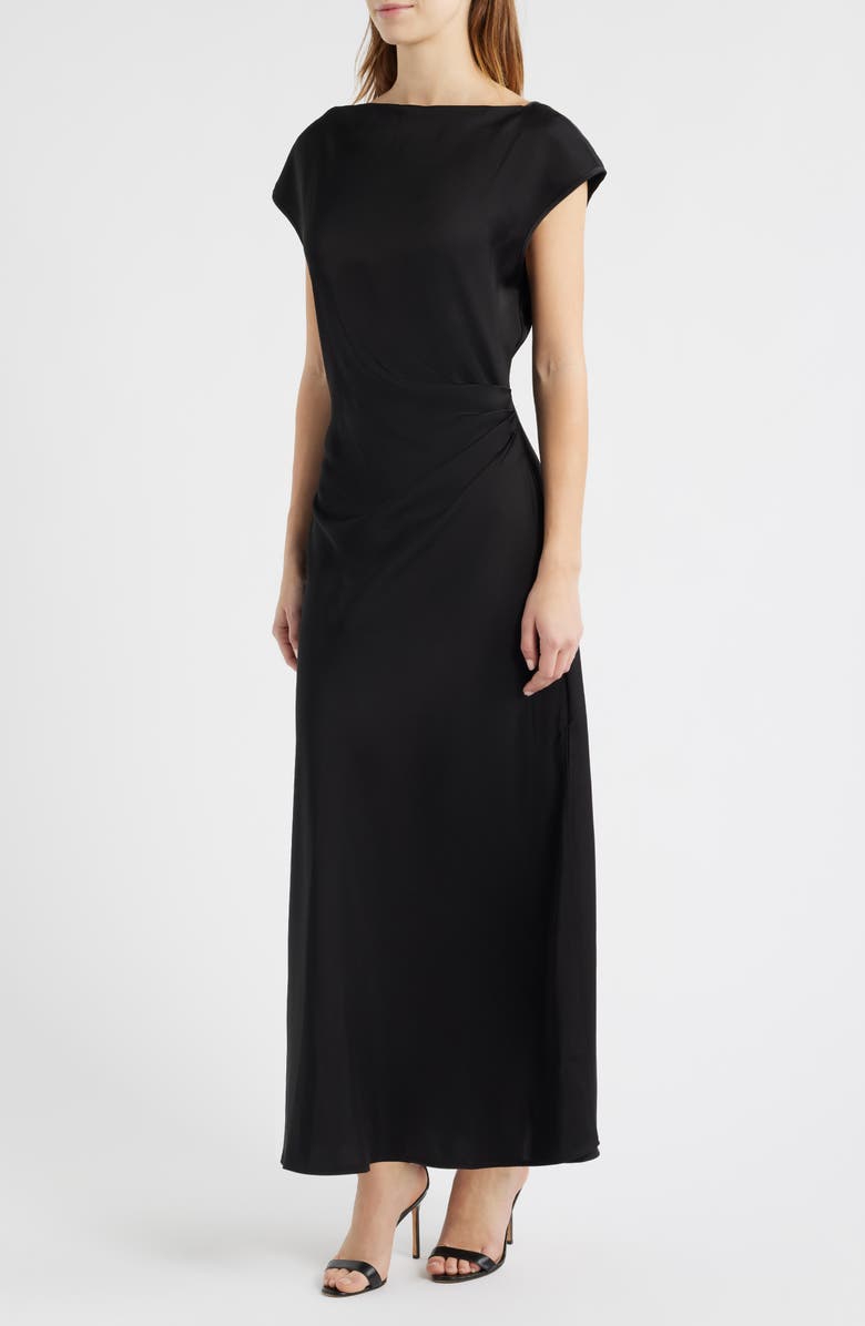 Sam Edelman Side Ruched Satin Maxi Dress, Alternate, color, Black