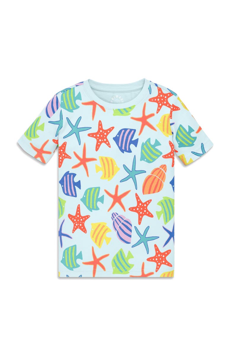 Primary Kids Organic Short Sleeve Pj Top In Seasonal Prints, Main, color, Saltwater Under The Sea