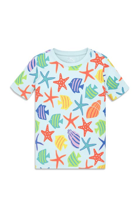 Kids Organic Short Sleeve Pj Top In Seasonal Prints
