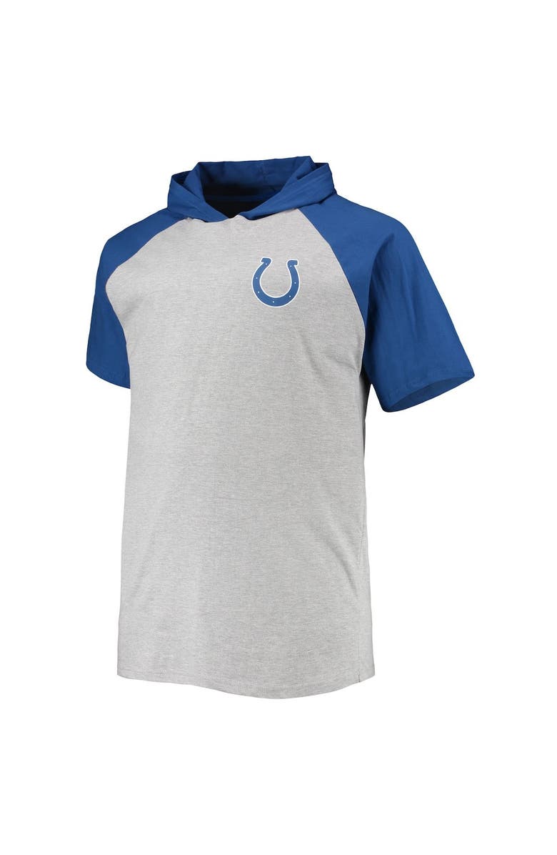 PROFILE Men's Heathered Gray/Royal Indianapolis Colts Big & Tall Raglan Short Sleeve Pullover Hoodie, Alternate, color, 