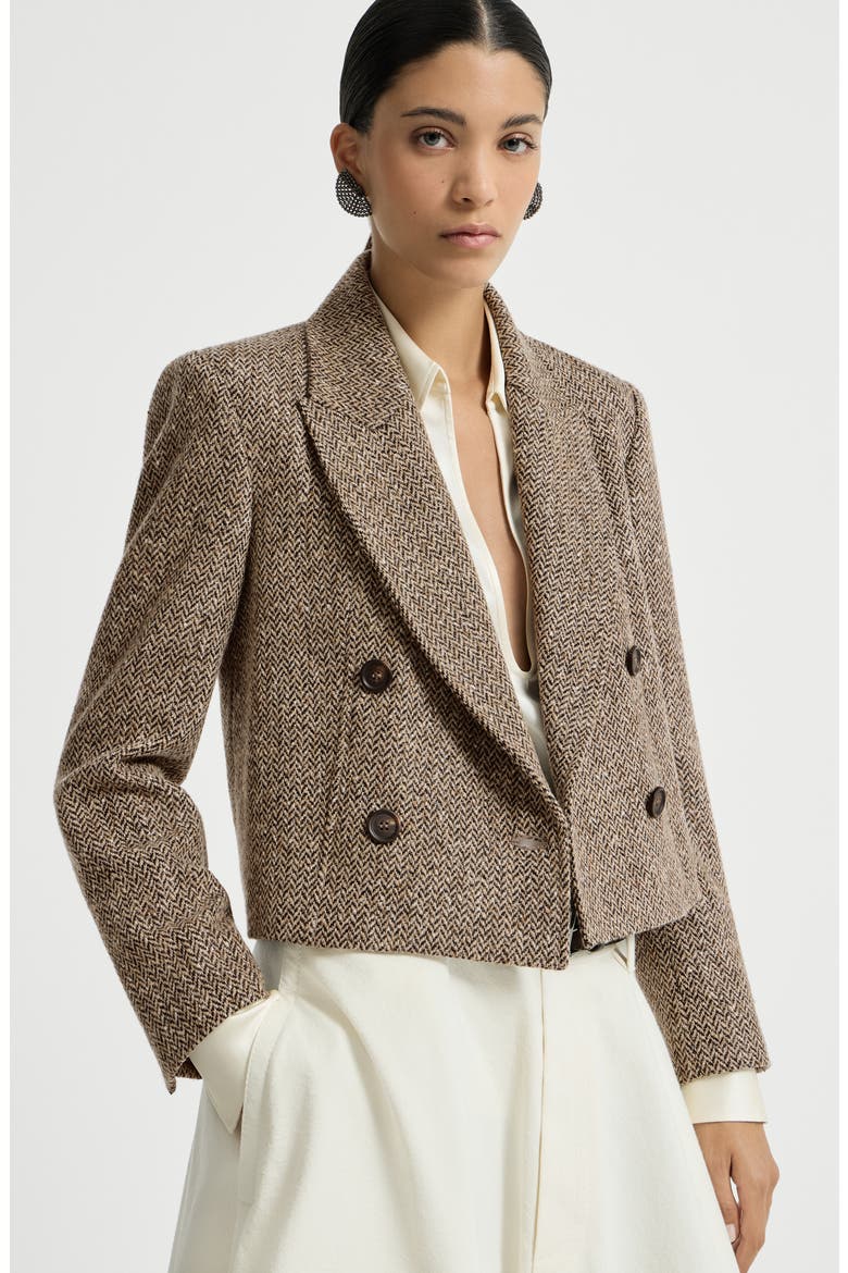 Sparkling virgin wool chevron cropped blazer, Alternate, color, Light Brown