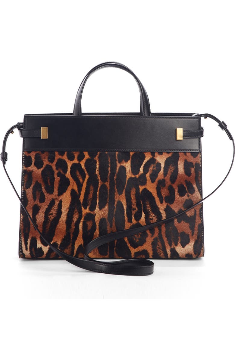 Saint Laurent Small Manhattan Genuine Calf Hair & Leather Satchel, Alternate, color,