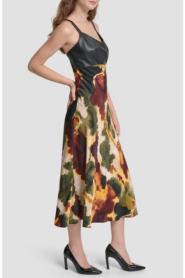 Faux Leather Mixed Media Midi Dress, Alternate, color, INK DIFFUSION