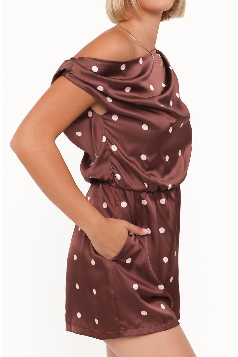 Cassidy One-Shoulder Romper, Alternate, color, BROWN POLKA DOT