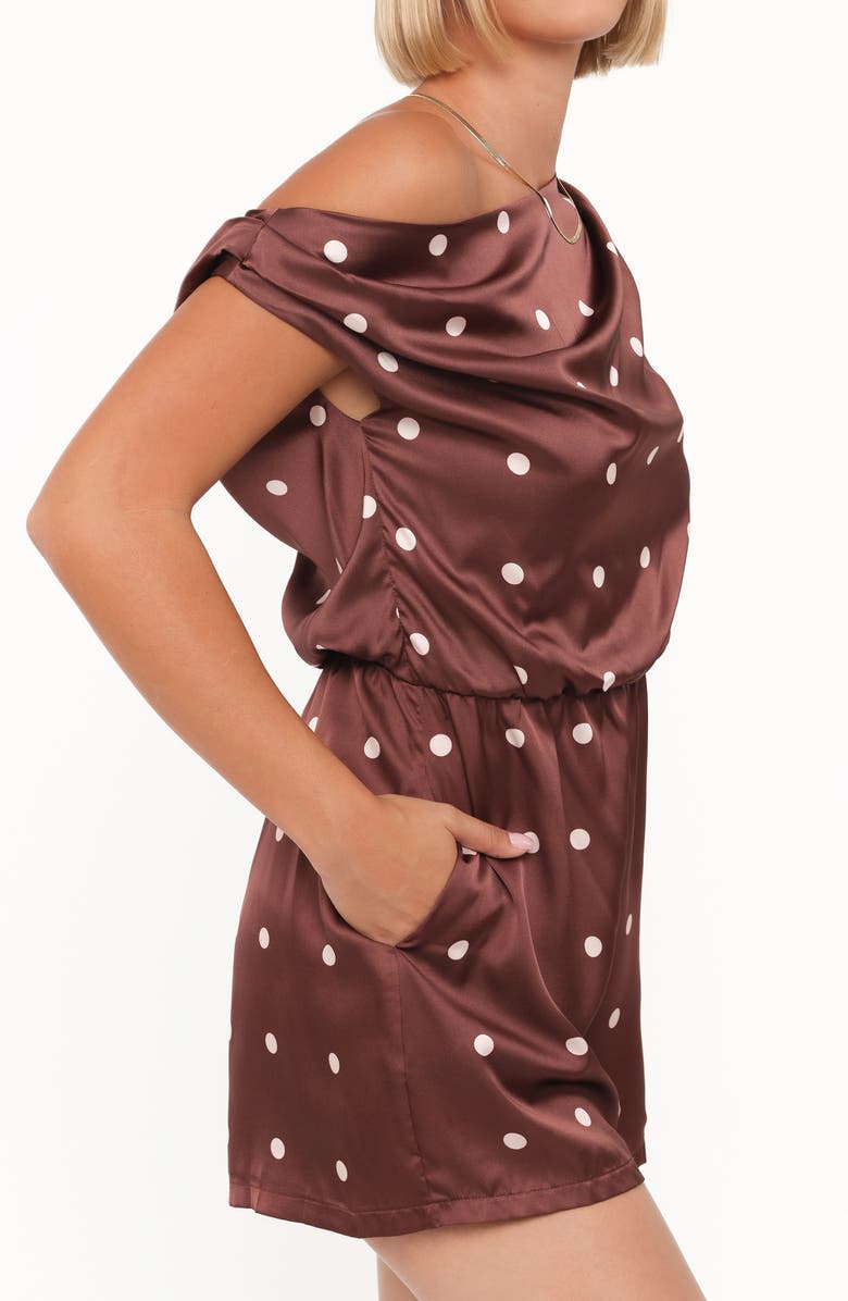 Petal & Pup Cassidy One-Shoulder Romper, Alternate, color, Brown Polka Dot