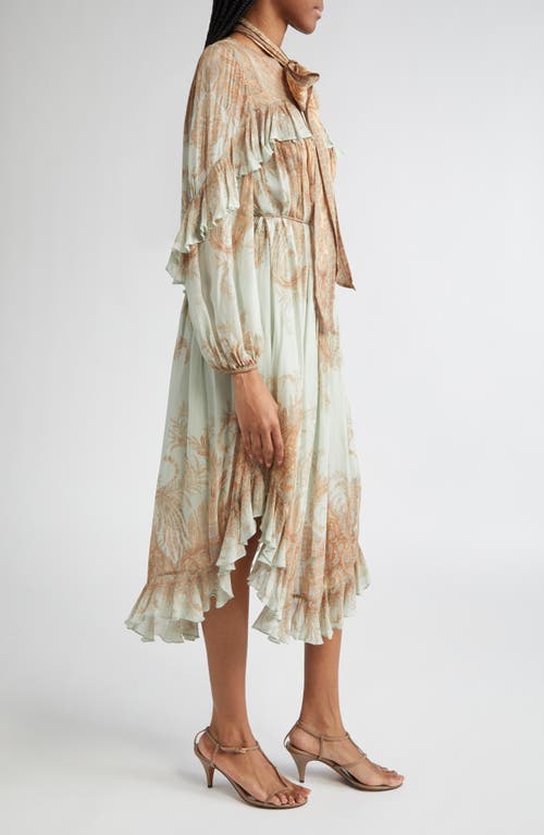 Zimmermann Memento Flutter Paisley Long Sleeve Midi Dress In Green