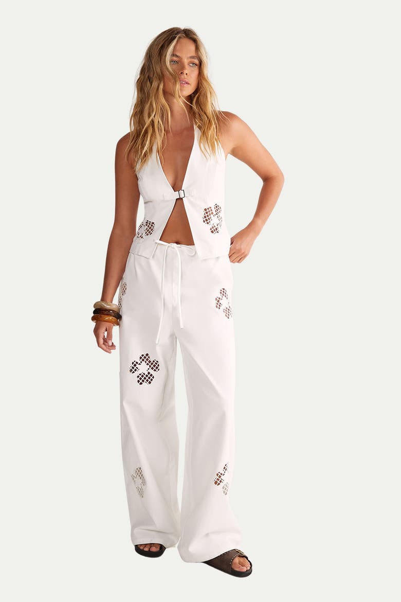 Floral Cutwork Cargo Pants Co-ord, Alternate, color, White