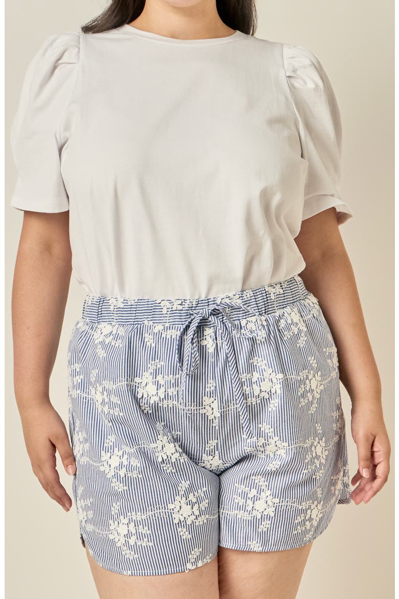 Embroidered Striped Shorts, Alternate, color, BLUE/ WHITE