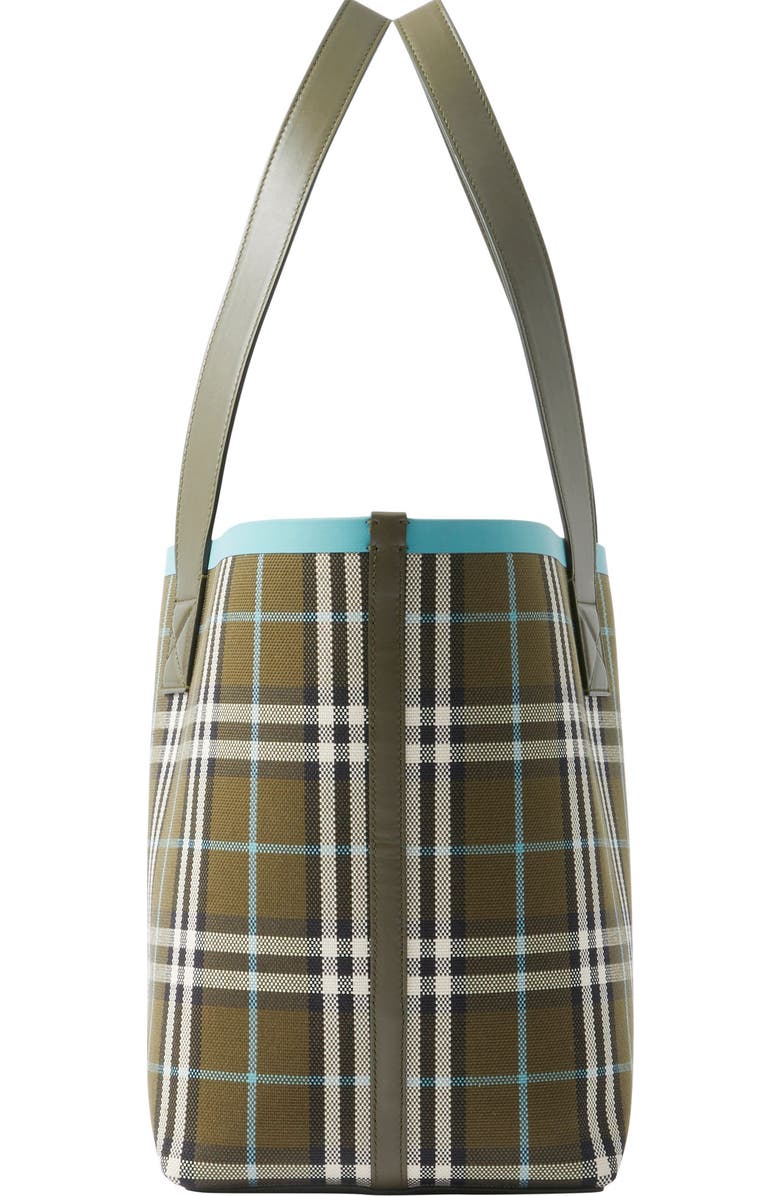 Burberry Medium Heritage Check Canvas Tote, Alternate, color, Olive Green