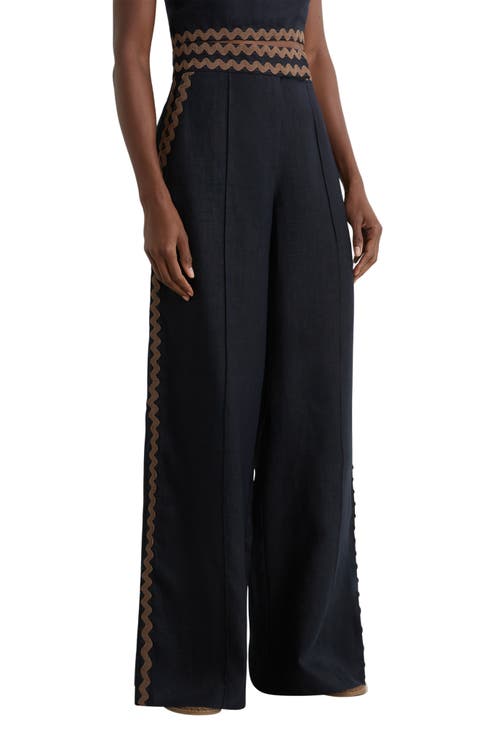 Mila Rickrack Detail Wide Leg Linen Pants