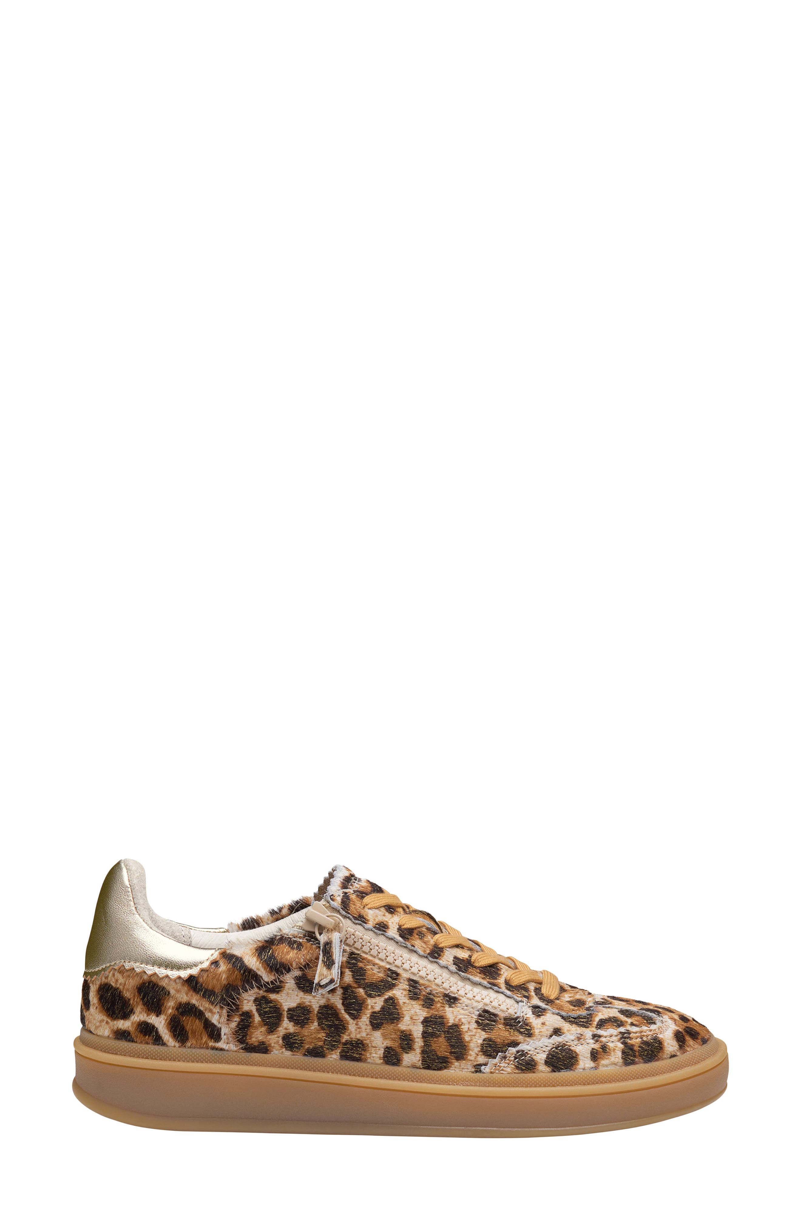 Johnston & Murphy Ashley Genuine Calf Hair Side Zip Sneaker, Alternate, color, Gold Leopard/Metallic Sheep