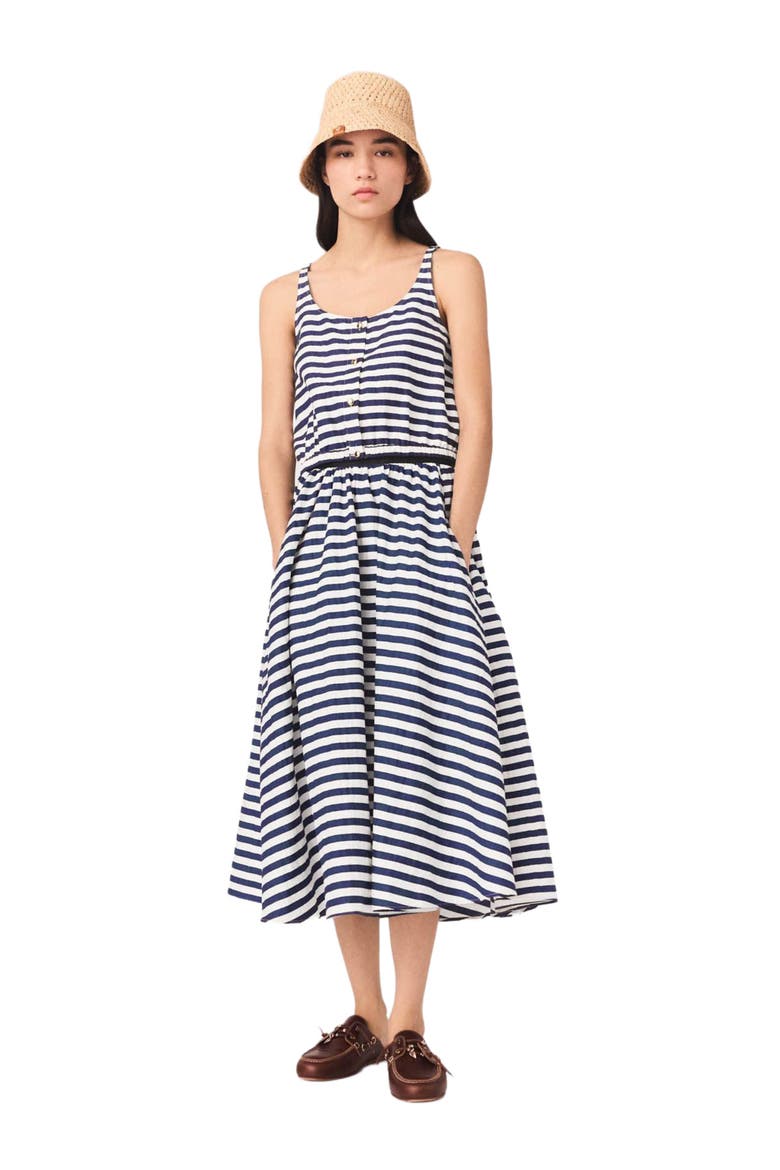 Linen-blend top, Alternate, color, White/blue