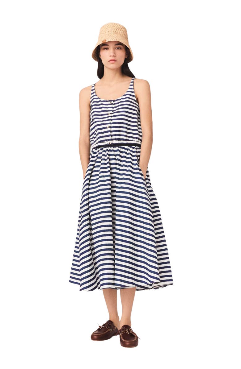 maje Linen-blend top, Alternate, color, White/Blue