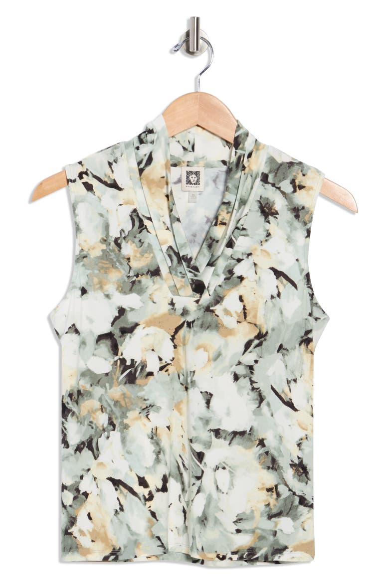 Triple Pleated Neck Sleeveless Top, Main, color, SOFT ALOE MULTI