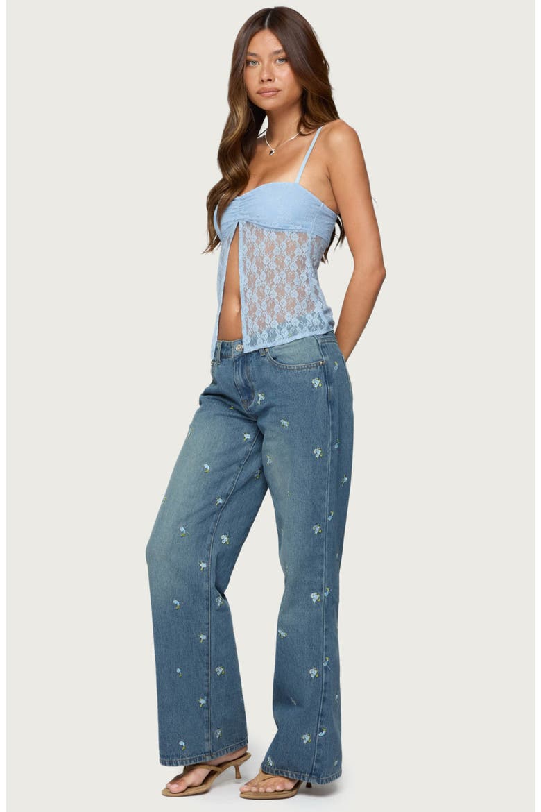 Edna Floral Embroidered Low Rise Wide Leg Jeans, Alternate, color, BLUE-WASHED