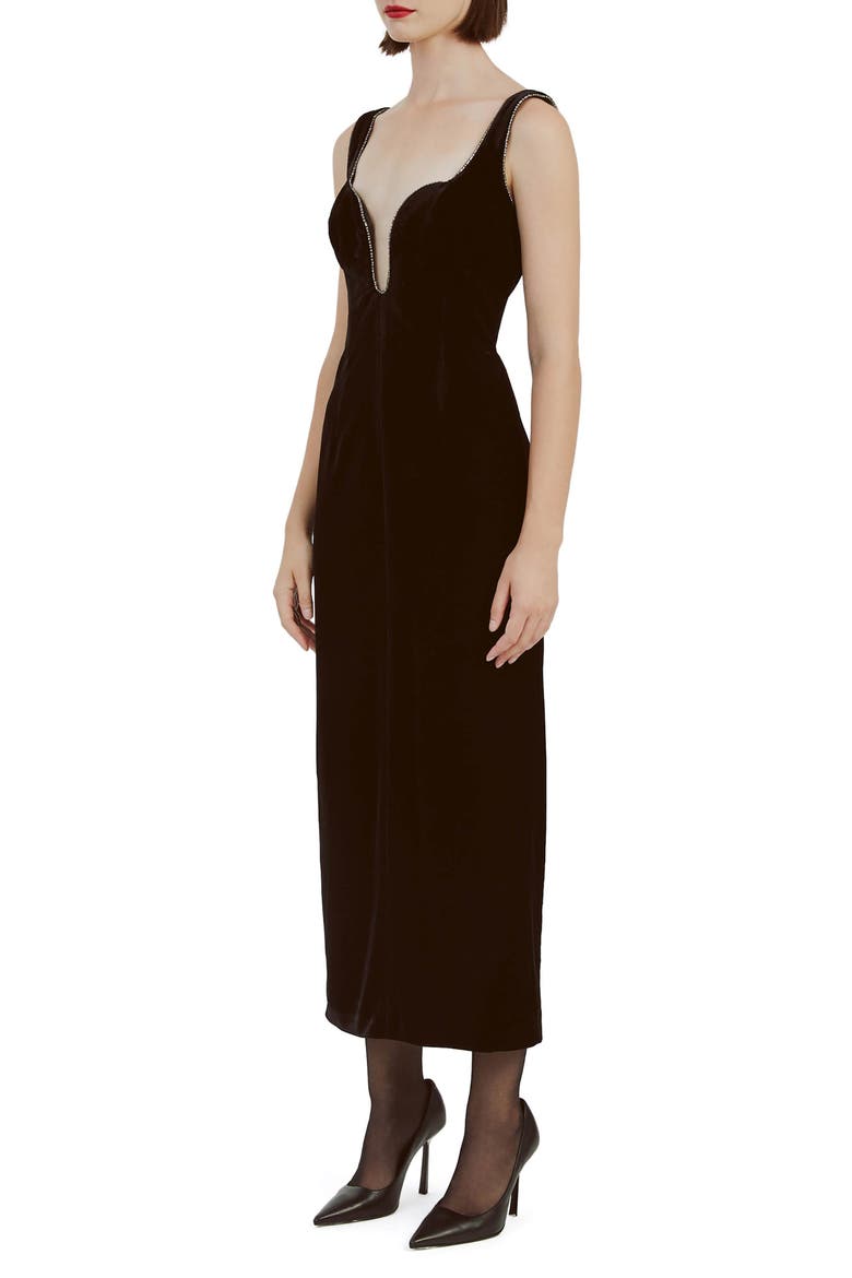 Brooklyn Embellished Trim Stretch Velvet Cocktail Dress, Alternate, color, BLACK