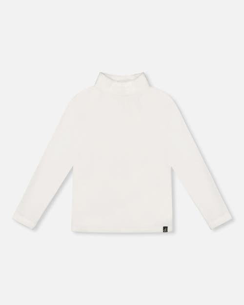 Deux Par Deux Super Soft Ribbed Mock Neck Top In White