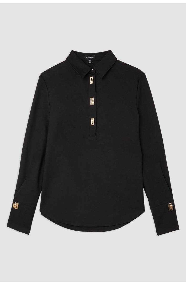 Karen Millen Techno Cotton Gold Clasp Shirt, Alternate, color, Black