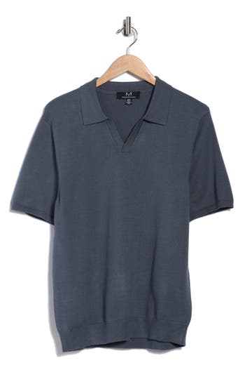 M Magaschoni Johnny Collar Short Sleeve Polo In Blue