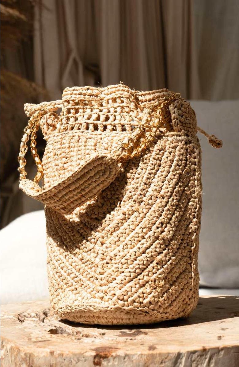 Zanatany Concepts Buckety Raffia Bag, Alternate, color, Black