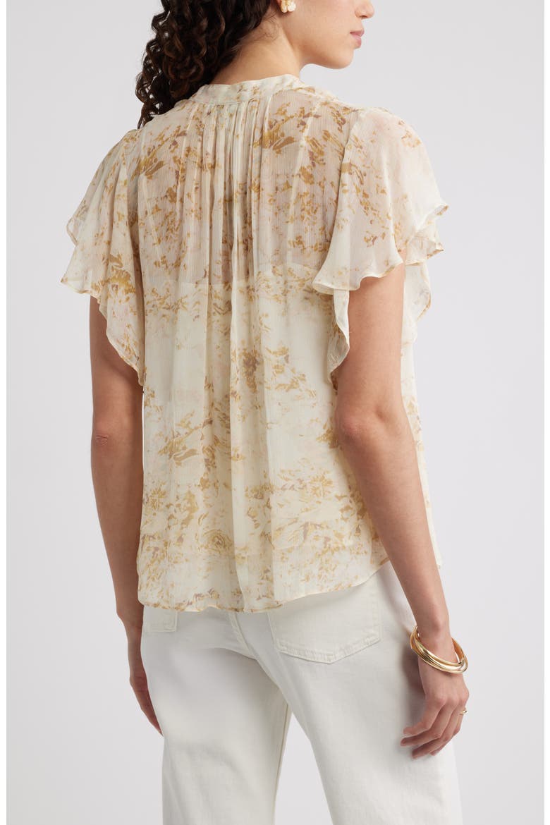 Flutter Sleeve Crinkle Chiffon Top, Alternate, color, IVORY- GOLD SOLY FLORAL