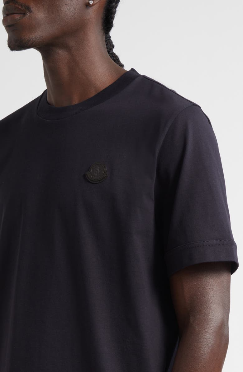 Moncler Leather Logo Patch Cotton T-Shirt, Alternate, color, Dark Navy Blue