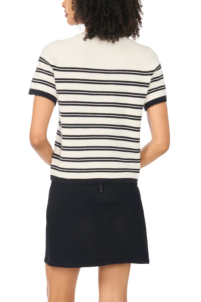 Striped Short Sleeve Sweater, Alternate, color, ANTIQUE WHITE