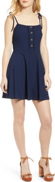 Speechless Tie Shoulder Eyelet Fit & Flare Dress