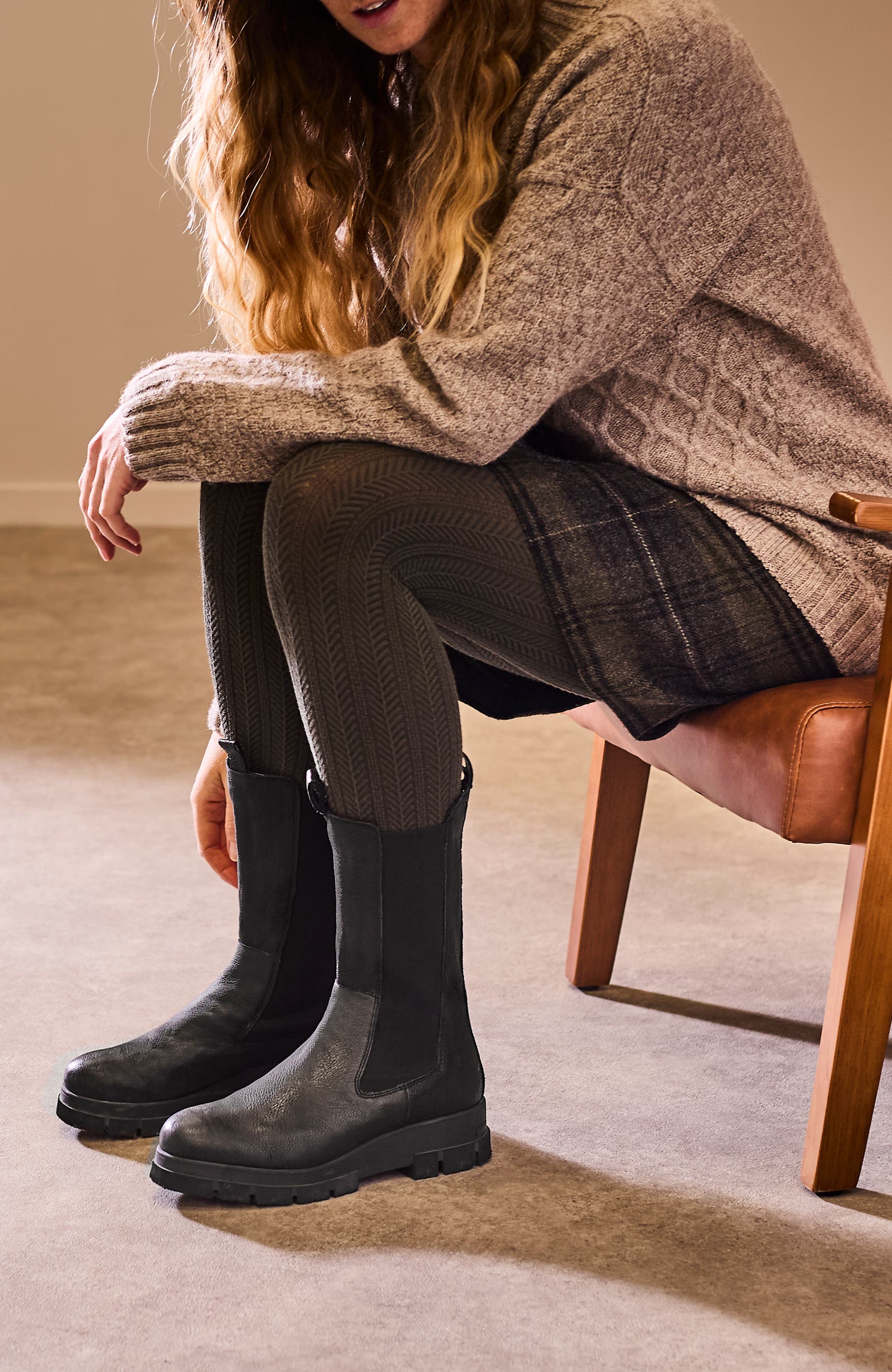 Celtic & Co. Chunky Tall Chelsea Boot, Alternate, color, Black Leather