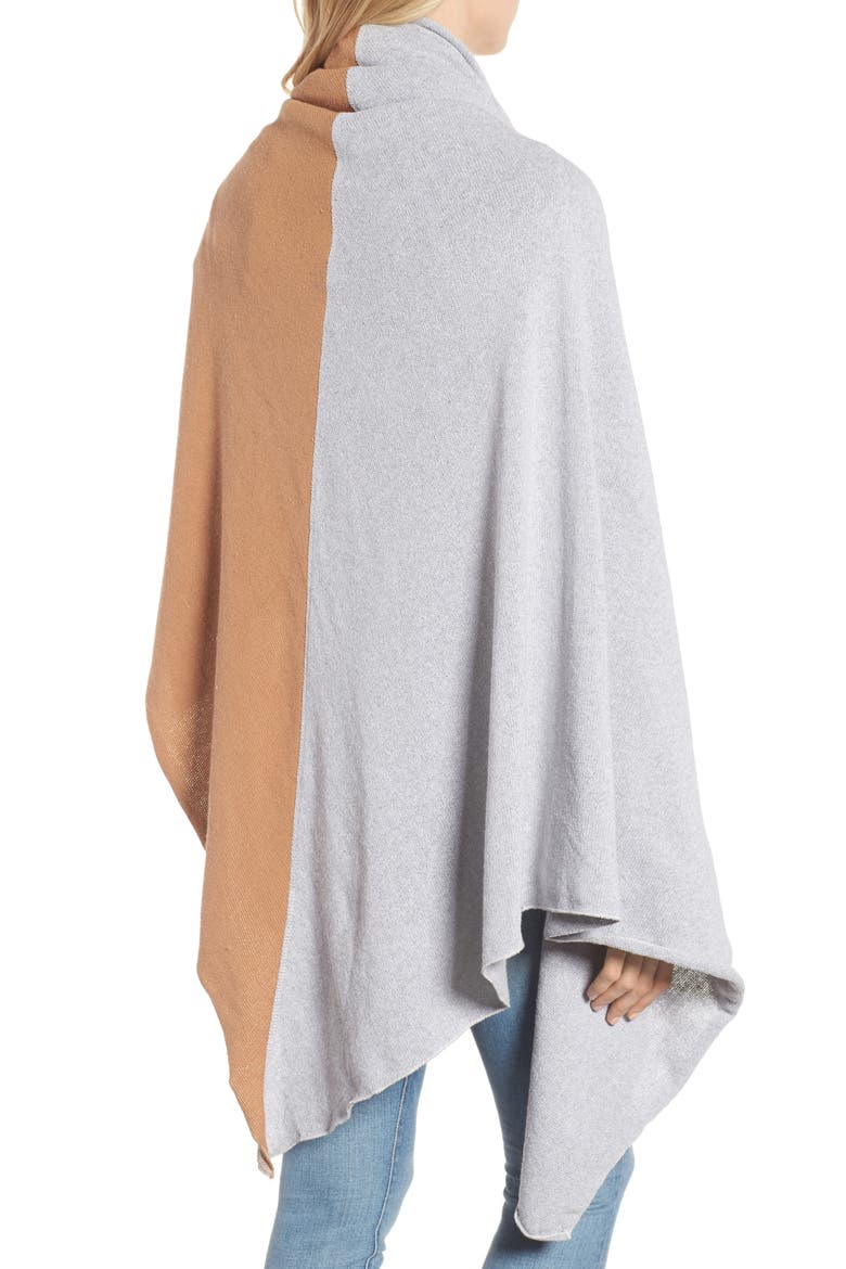 Donni Charm Chilly Colorblock Blanket Scarf, Alternate, color, CAMEL/ HEATHER GREY