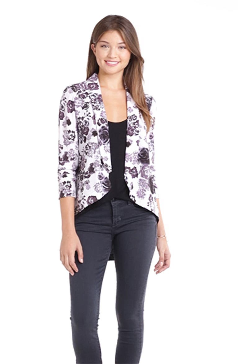 Floral Print Blazer, Alternate, color, BLACK/ GREY FLORAL