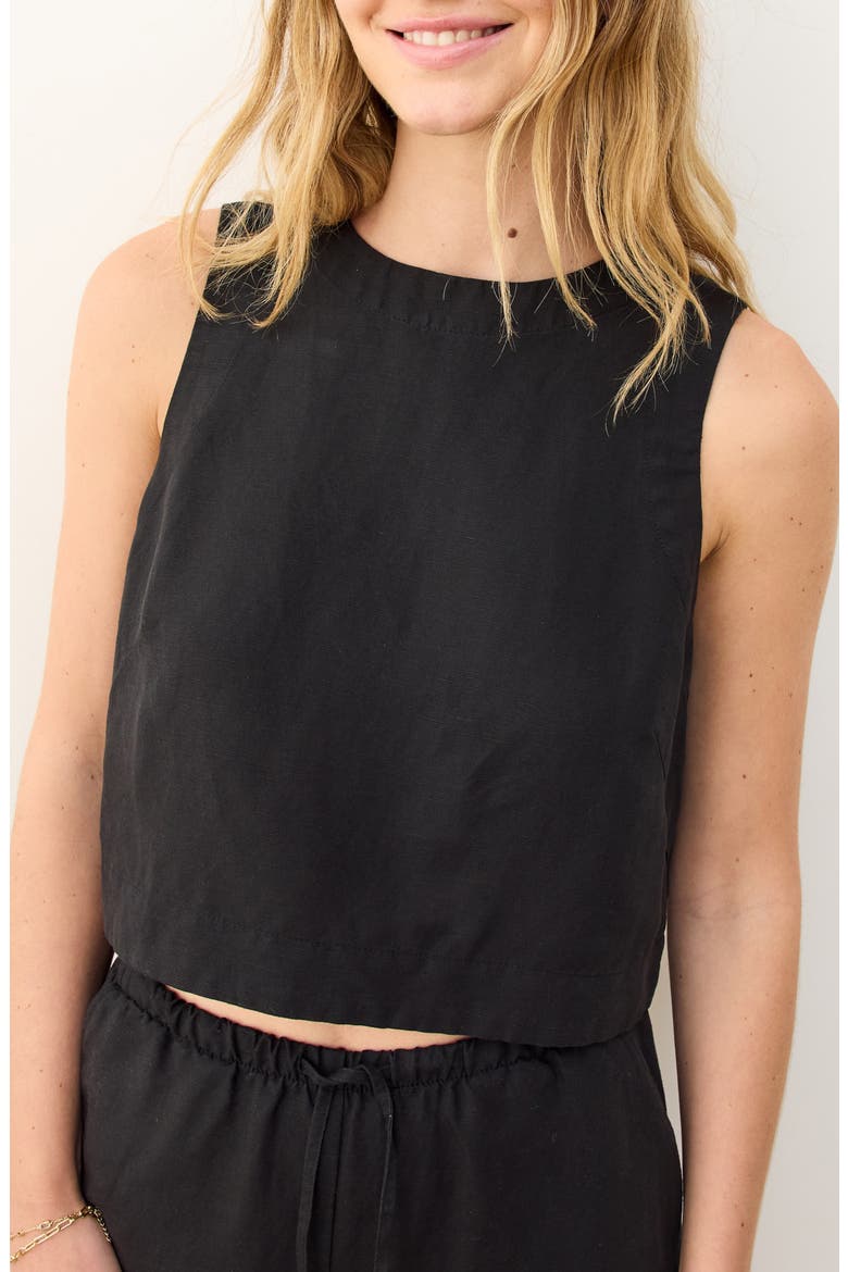 Quinn Sleeveless Linen Blend Crop Top, Main, color, BLACK