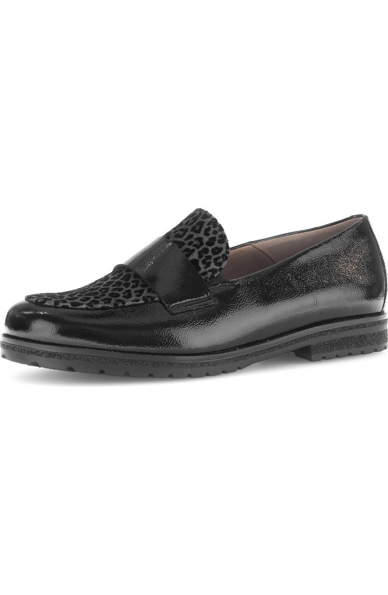 Gabor Leopard Mixed Media Loafer, Main, color, Black
