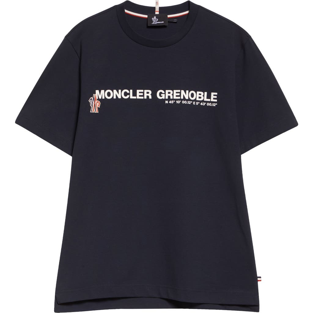 Moncler Grenoble Midnight Blue Stretch Cotton T-shirt In Black