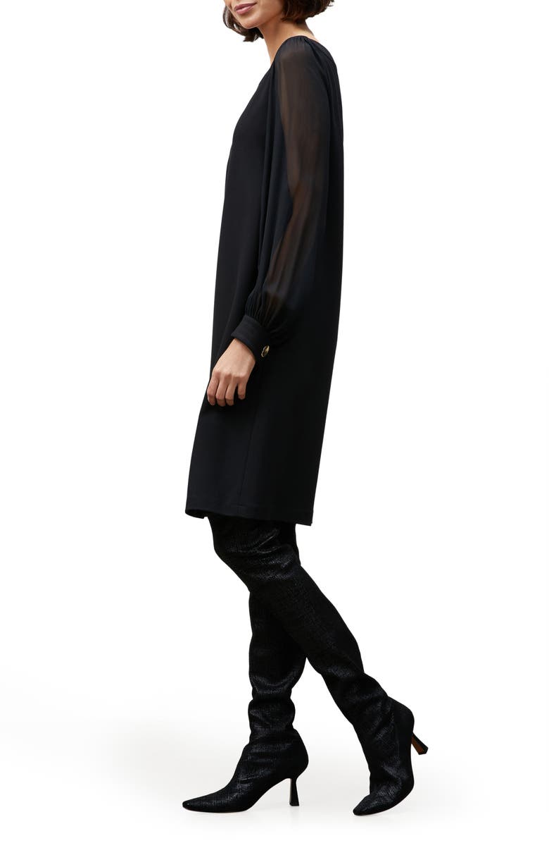 Lafayette 148 New York Linden Sheer Long Sleeve Punto Milano Shift Dress, Alternate, color,