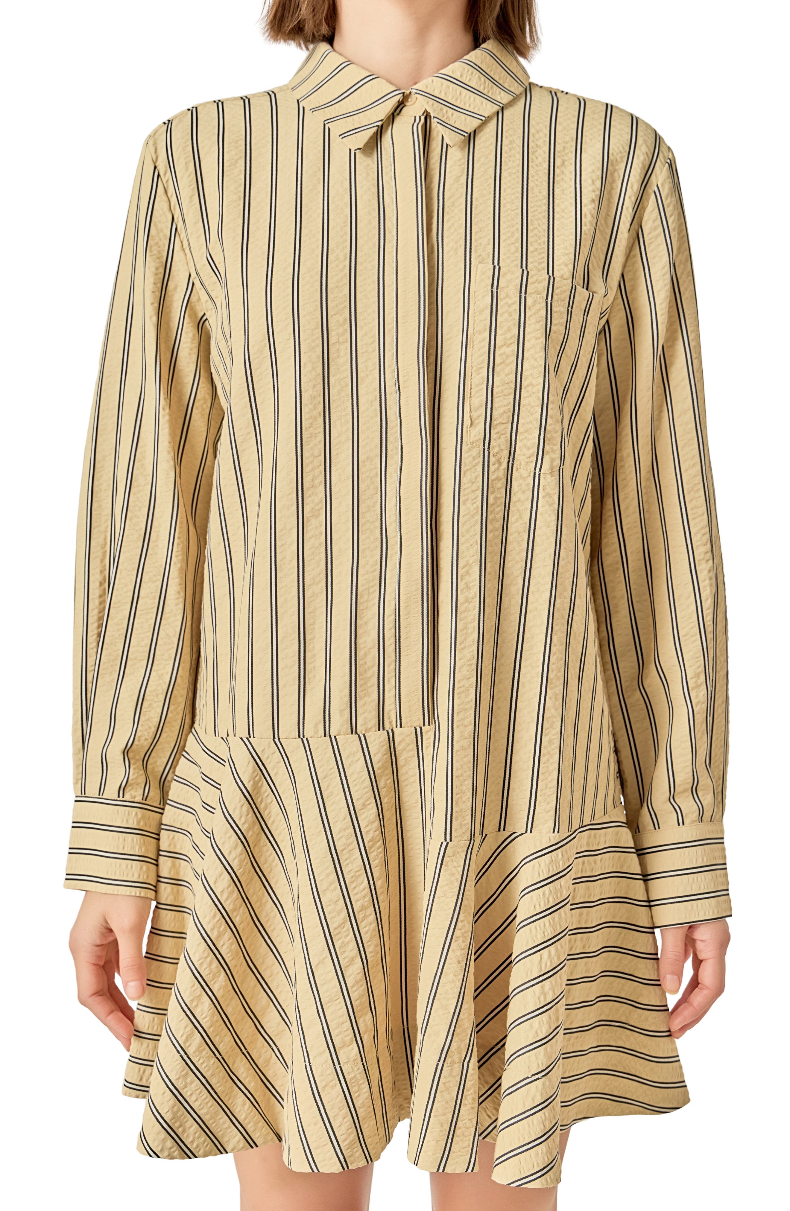 English Factory Texture Collar Long Sleeve Mini Shirtdress (Women ...