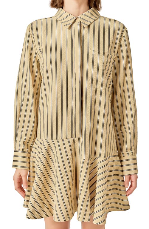 English Factory Texture Collar Long Sleeve Mini Shirtdress In Multi