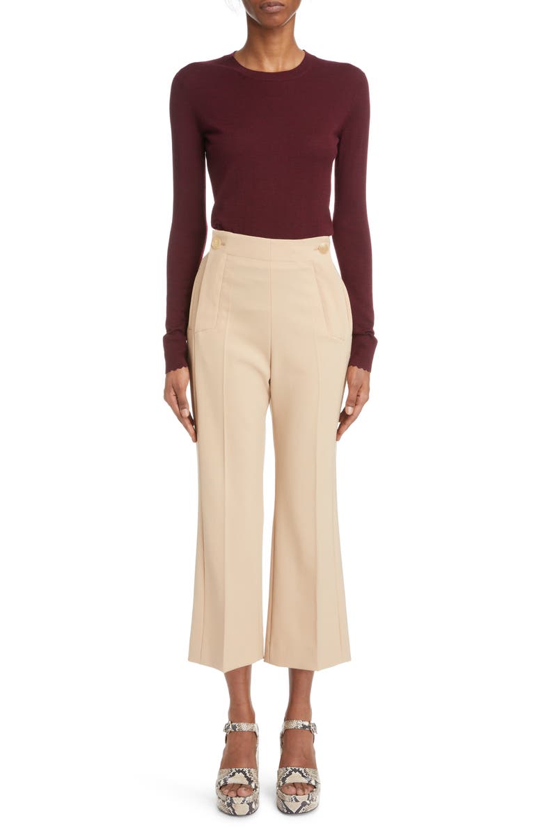 Chloé Scalloped Cuff Crewneck Merino Wool Sweater, Alternate, color, 