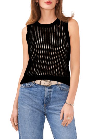 Vince Camuto Open Knit Sweater Tank In Black
