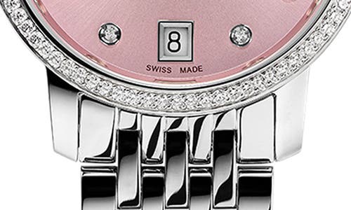 Frederique Constant Women's Swiss Slimline Diamond (5/8 Ct. T.w.) Stainless Steel Bracelet Watch 30mm In Silverone/pink