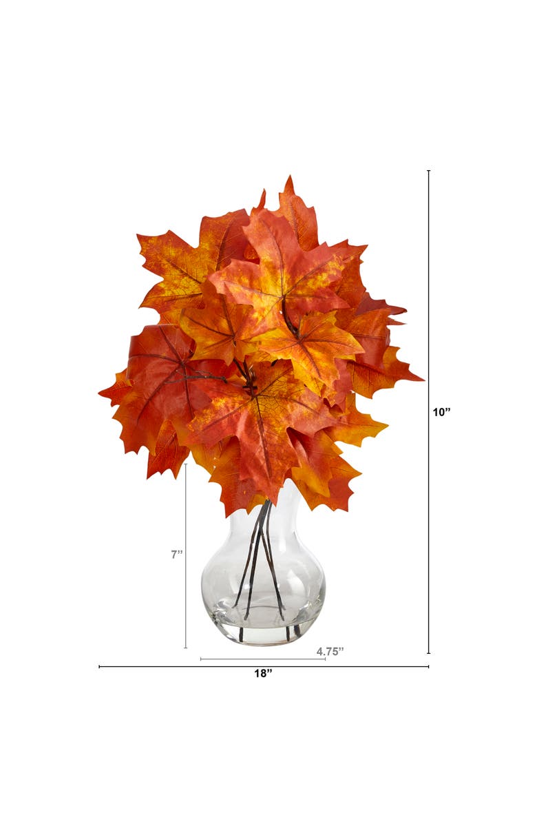 NEARLY NATURAL 18-in Autumn Maple Leaf Artificial Plant in Glass Planter, Alternate, color, Orange
