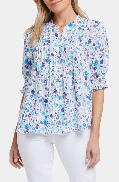 Nydj Floral Print Pleated Peasant Top In Jimena Garden