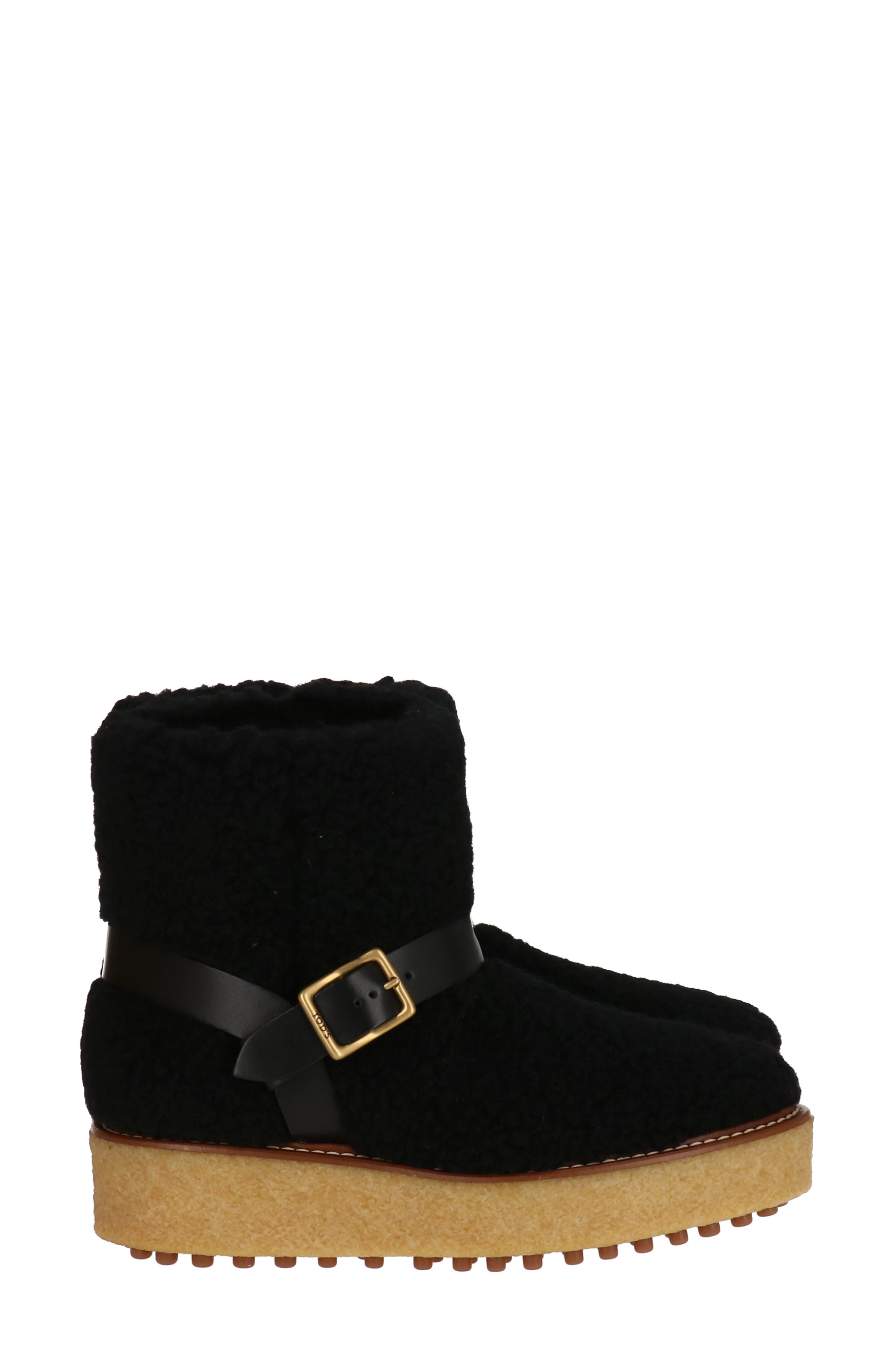 Tod's Faux Shearling Platform Boot, Alternate, color, Black