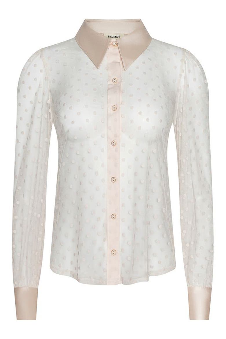 Sophie Swiss Dot Sheer Mesh Button-Up Shirt, Alternate, color, ECRU