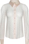 L'AGENCE Sophie Swiss Dot Sheer Mesh Button-Up Shirt