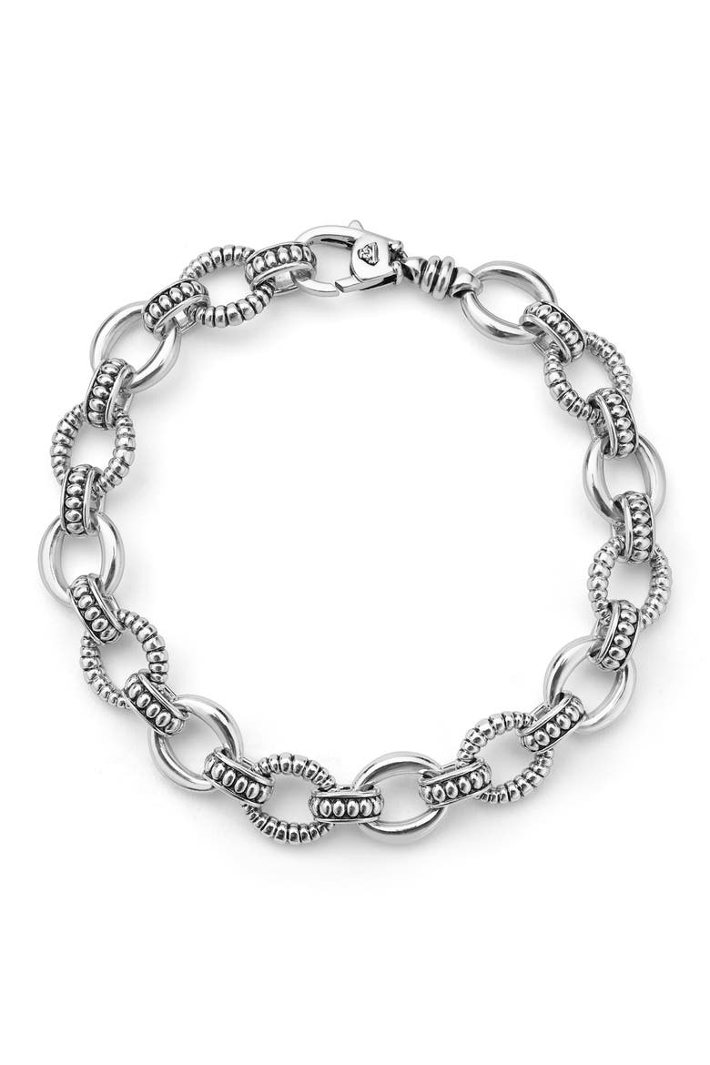 Signature Caviar Sterling Silver Fluted Oval Link Bracelet, Main, color, SILVER
