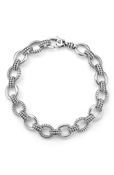 Signature Caviar Sterling Silver Fluted Oval Link Bracelet