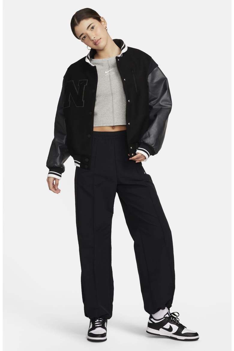Sportswear Destroyer Leather & Wool Blend Bomber Jacket, Alternate, color, BLACK/ ANTHRACITE/ ANTHRACITE