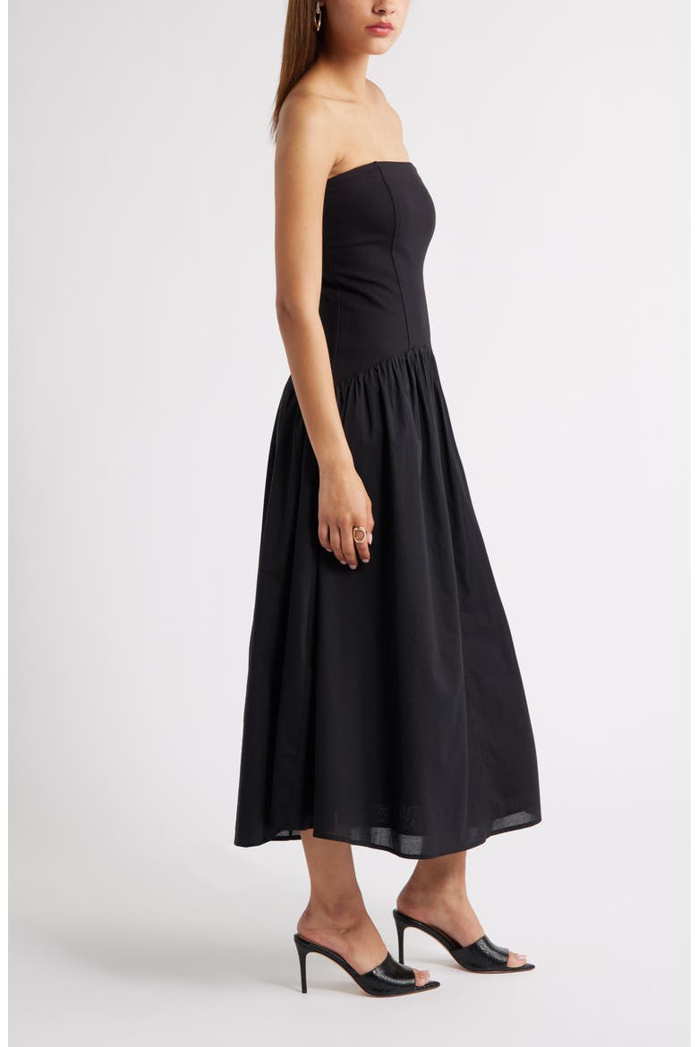 Curved Waist Strapless Maxi Dress, Alternate, color, BLACK